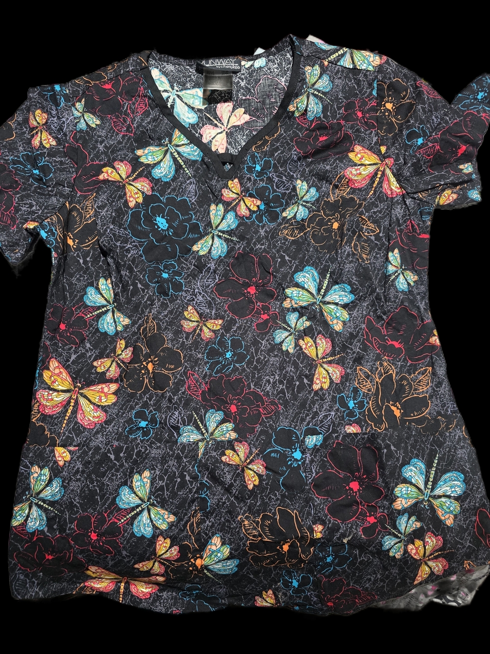 Cherokee Black Floral & Butterfly Print V-Neck Top